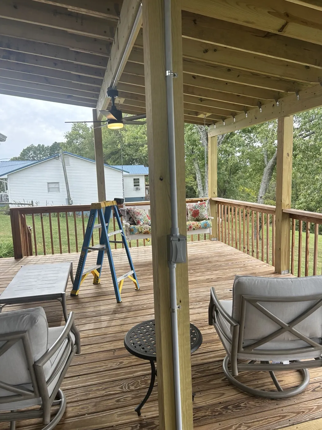 Outdoor ceiling fan and conduit